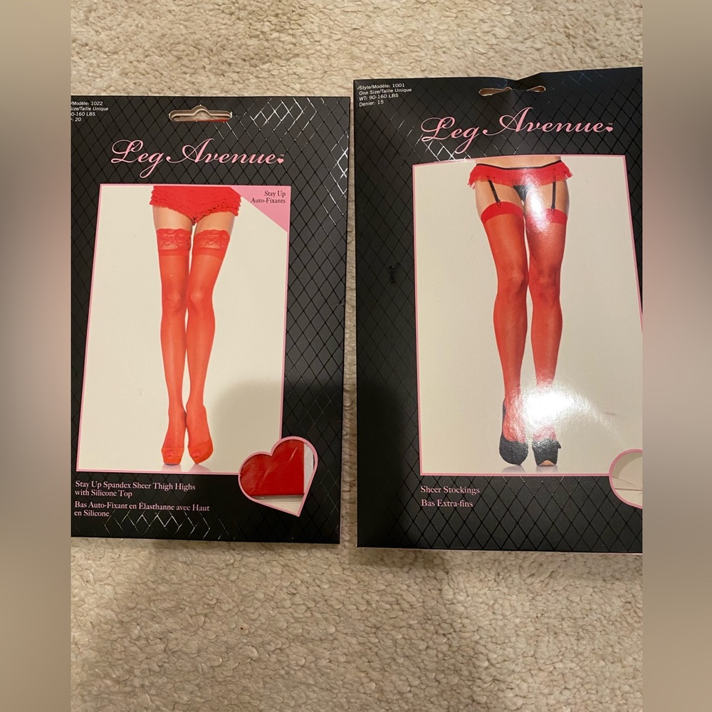 2 leg avenue thigh highs stockings red lace stay up silicone sheer basic